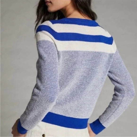 Anthropologie Maeve Paulina Blue White Striped Sweater size XS Boho - Picture 7 of 8